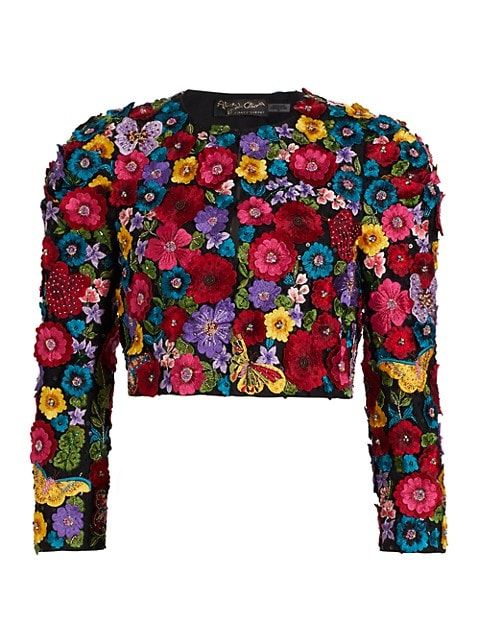 Alice + Olivia Lorna Embroidered Puff-Shoulder Cropped Jacket | Saks Fifth Avenue