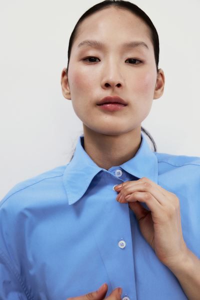 Long cotton shirt dress - Long sleeve - Long - Blue - Ladies | H&M GB | H&M (UK, MY, IN, SG, PH, TW, HK)