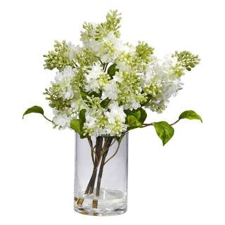 Nearly Natural 15 in. Artificial H White Lilac Silk Flower Arrangement 4805 | The Home Depot