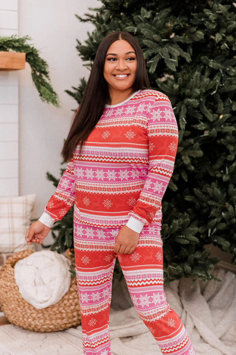 Light Up Your World Women's Pink/Red Fair Isle Pajama Top | The Pink Lily Boutique