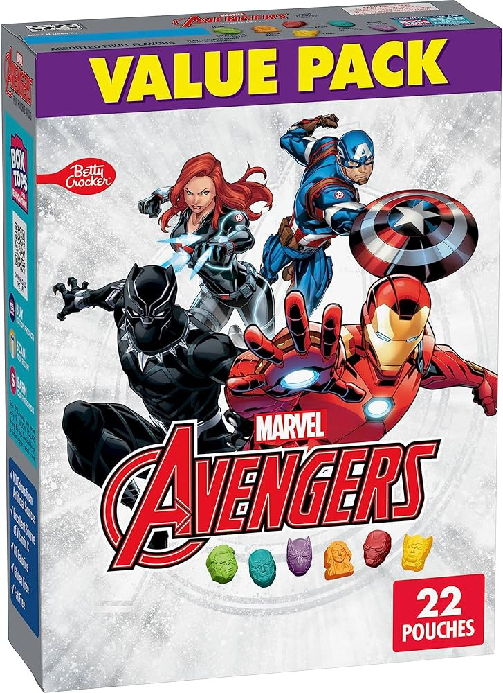 Betty Crocker Avengers Fruit Flavored Snacks, Treat Pouches, Value Pack, 22 ct, Packaging May Var... | Amazon (US)