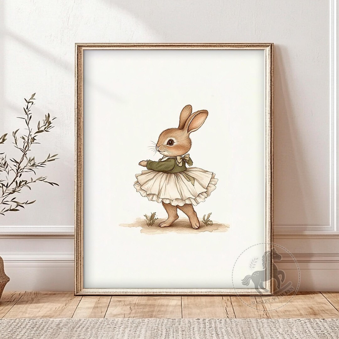 Bunny Rabbit Ballerina Nursery Art | Vintage Dance Animal Wall Art | Kids Room Decor | Printable ... | Etsy (US)
