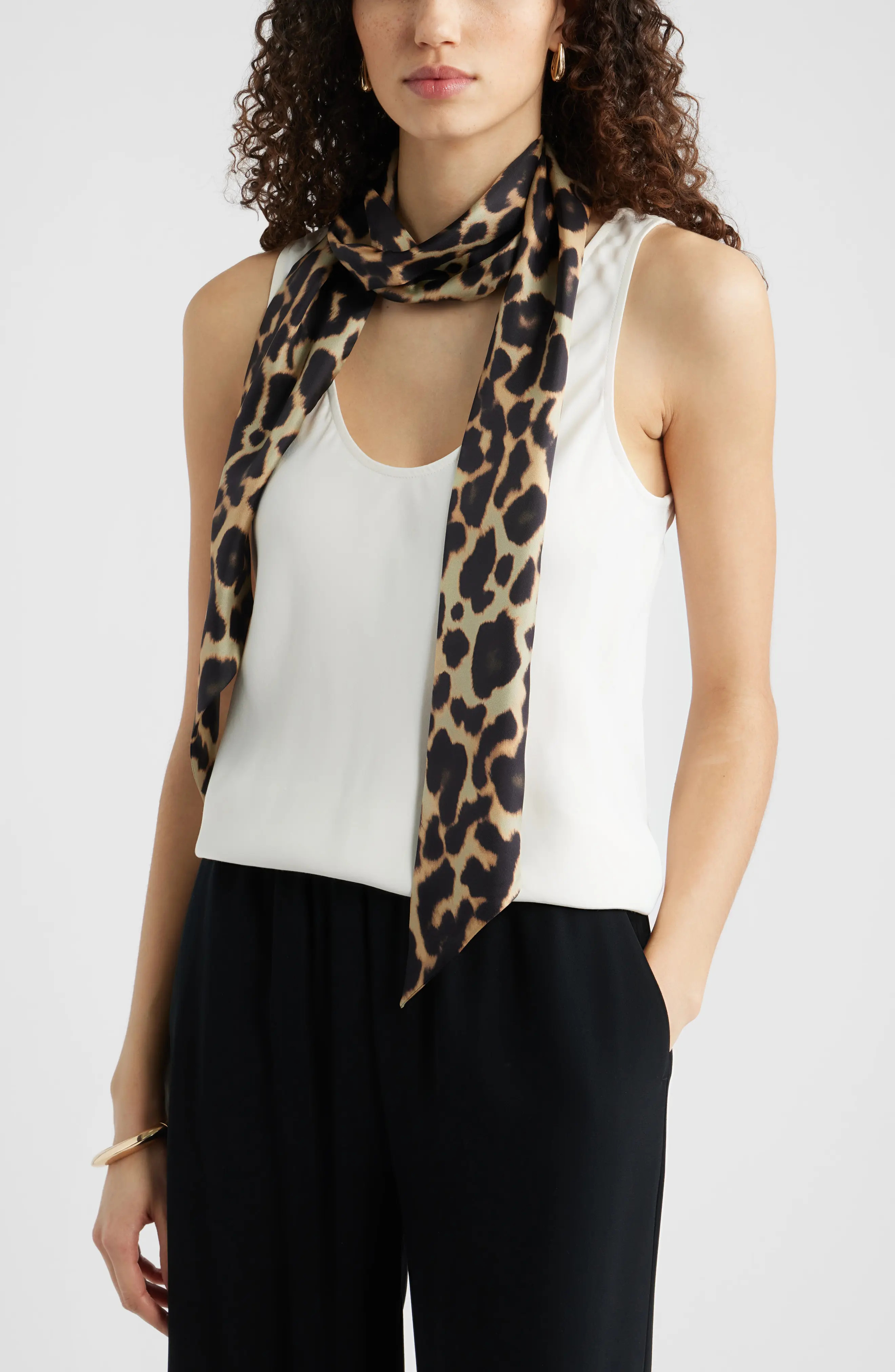 Nordstrom Floral Print Silk Skinny Scarf in Lavender Floral Arrangement at Nordstrom | Nordstrom