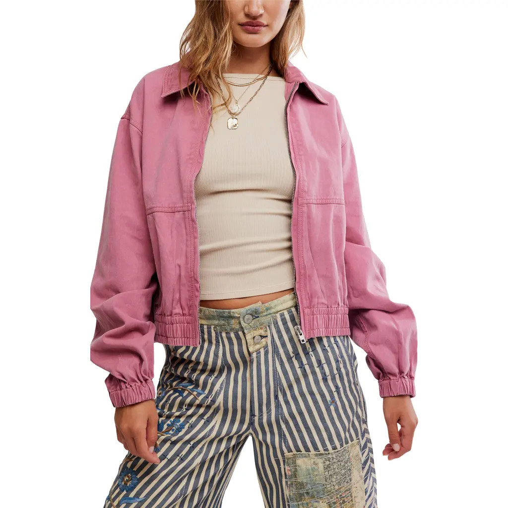 Free People Birdie Cotton Bomber Jacket in Rose Rasin at Nordstrom, Size Small | Nordstrom