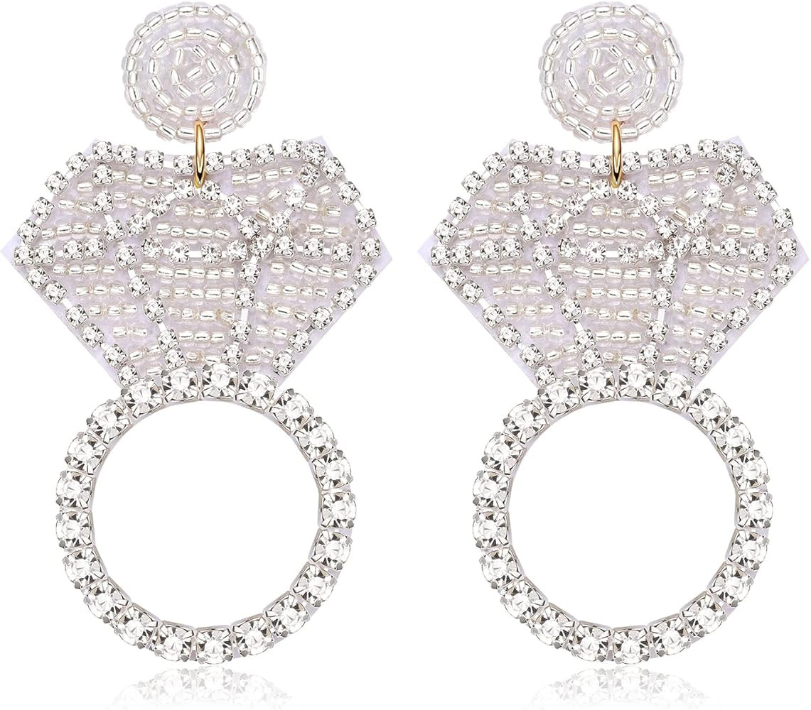 Rhinestone Wedding Bridal Earrings for Women Handmade Wedding Diamond Ring Beaded Drop Earrings F... | Amazon (US)