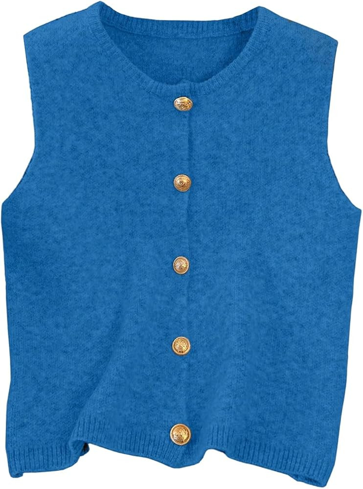 RoseSeek Women's Button Down Sweater Vest Sleeveless Crewneck Knit Knitwear | Amazon (US)