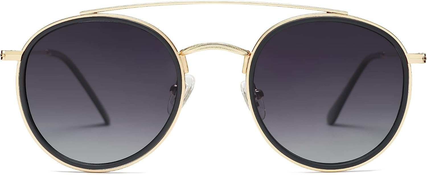 SOJOS Retro Vintage Round Polarized Sunglasses for Women Men Double Bridge Circle Sunnies SJ1104 | Amazon (US)