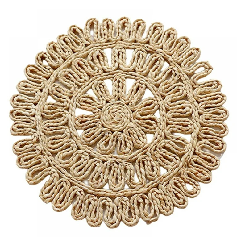 Natural Hand-Woven Straw Placemat, Corn Husk Flower Mat,Weave Round Place mats, Braided Straw Tab... | Walmart (US)
