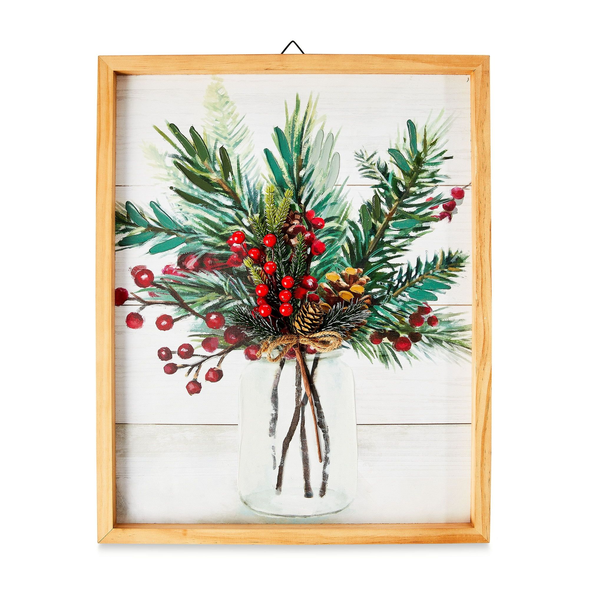 15.75" x 19.75" Wood-Framed Winter Foliage Wall Art Traditional Christmas Decoration, Multicolor,... | Walmart (US)