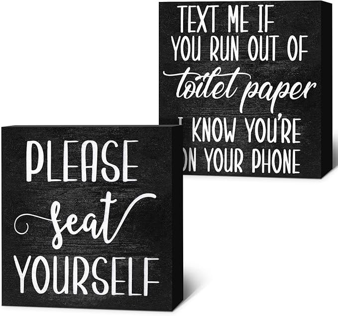 Jetec 2 Pieces Farmhouse Bathroom Signs Decor Wooden Box Sign Funny Bathroom Wall Art Rustic Wood... | Amazon (US)
