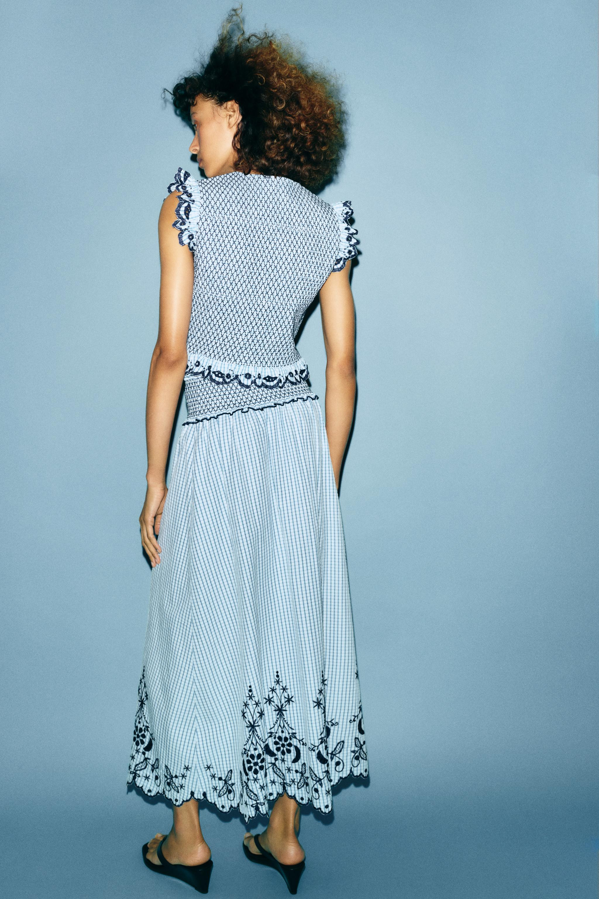 EMBROIDERED PLAID MIDI SKIRT | Zara US