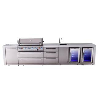 Deluxe 6-Burner 157 in. Outdoor Kitchen Island with Fridge Faucet & Sink Propane BBQ Gas Grill Island in Stainless Steel | The Home Depot