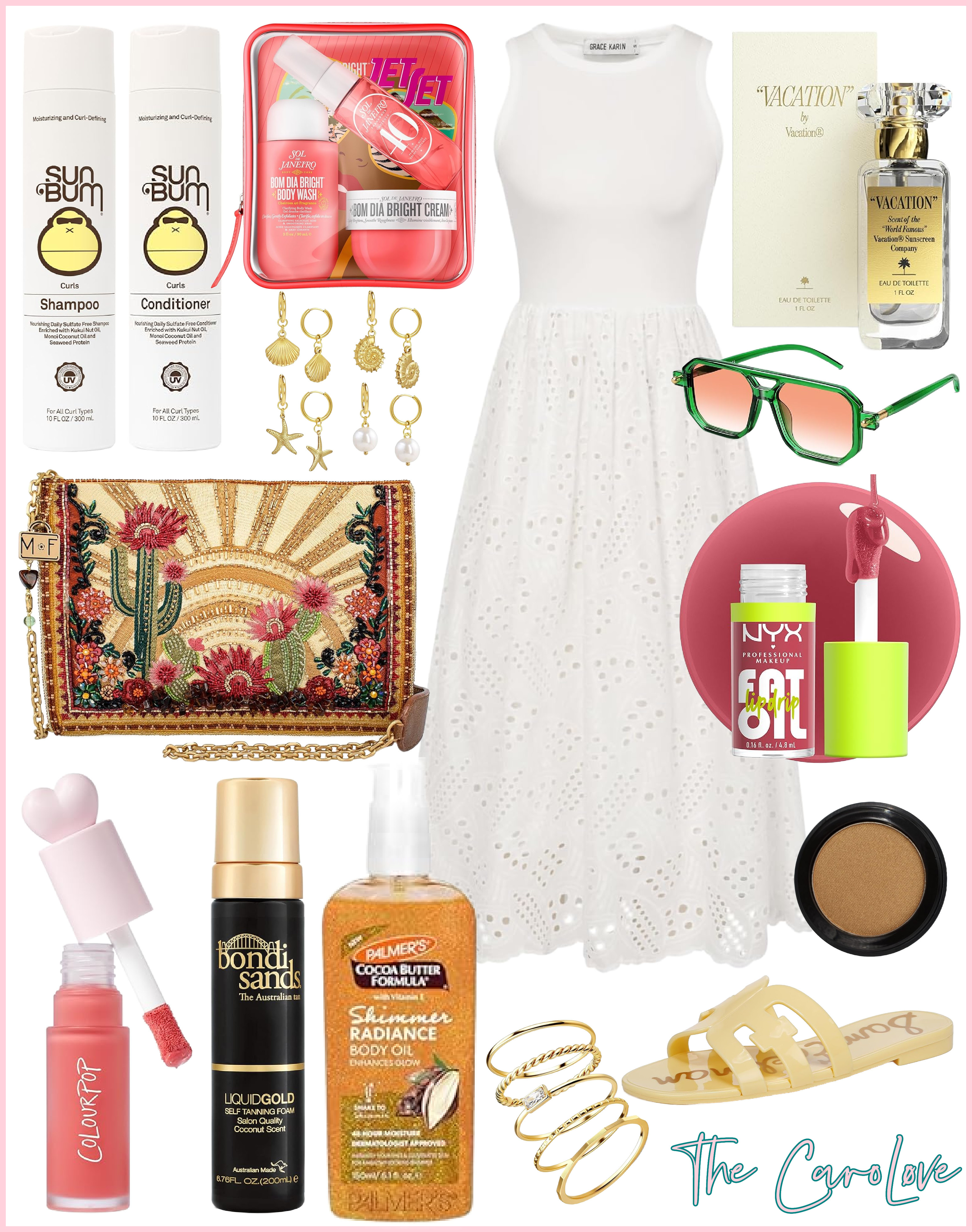 Sun-kissed + summer ready ☀️🌊 Everything you need for that golden hour glow — from the best curl shampoo + conditioner to the prettiest eyelet dress, jelly sandals, glowy body oils, and the cutest statement bag. Tap to shop your ultimate beach babe look 💕 #LTKbeauty #LTKsummer #vacationvibes #beachstyle 

 #LTKSeasonal #LTKStyleTip #LTKBeauty