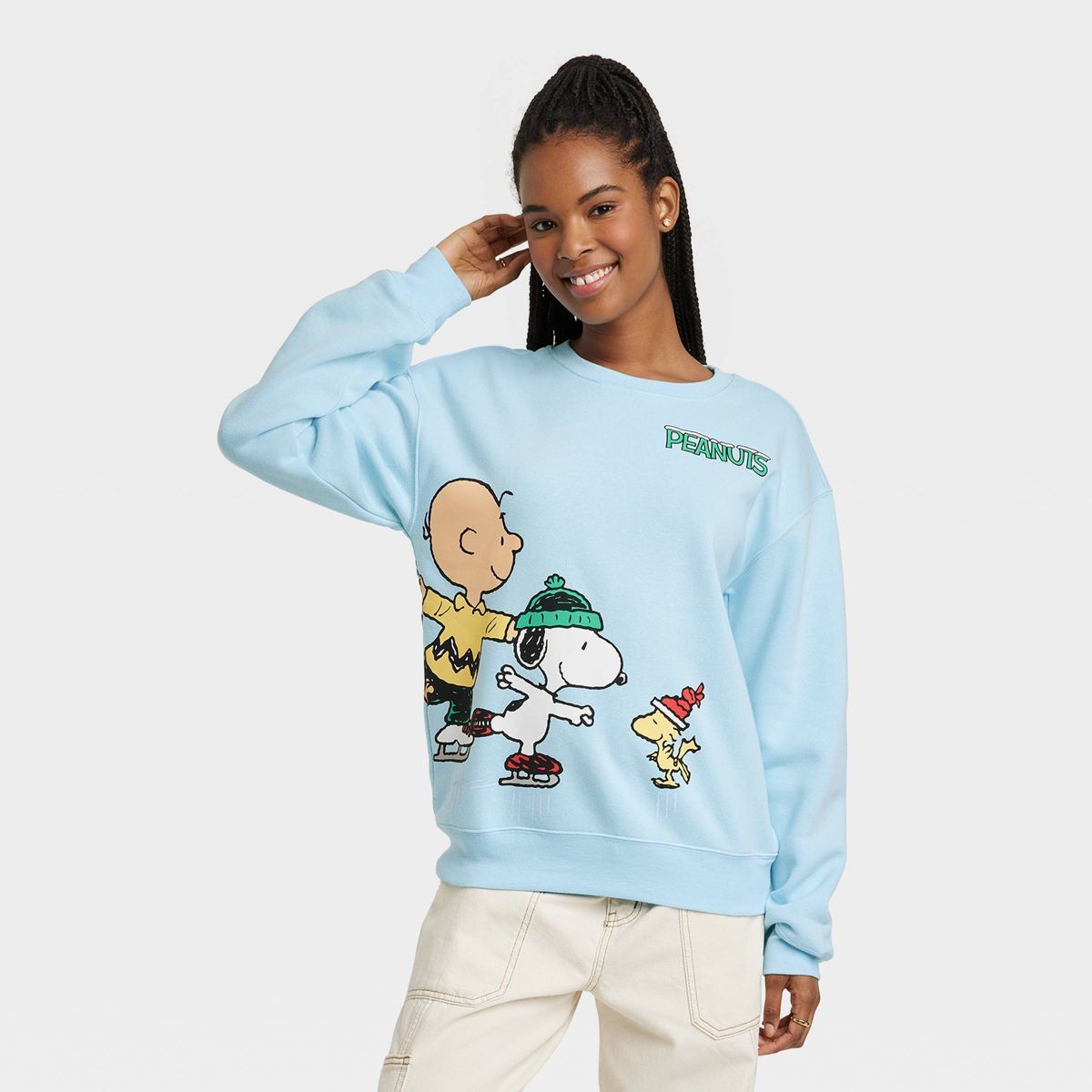 Women's Peanuts Skating Graphic Sweatshirt - Light Blue | Target