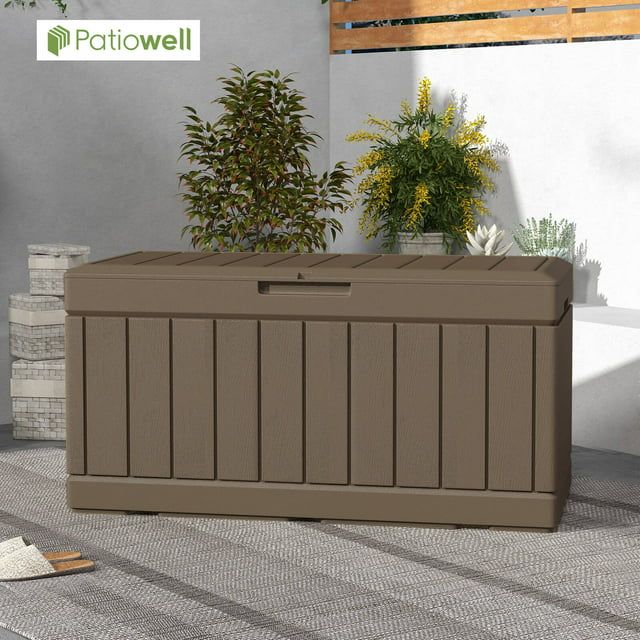 Patiowell 82 Gallon Deck Box Outdoor Storage Resin Wood Look Storage Box with Lockable lid for Pa... | Walmart (US)
