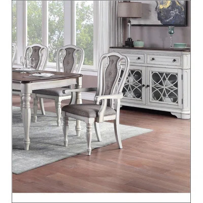 Antique Set of 2 Dining Arm Chairs with Tufted Back Cushion and Elegant Upholstered Design for Comfortable Seating | Wayfair North America