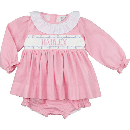 Pink Corduroy Custom Smocked Diaper Set | Cecil and Lou