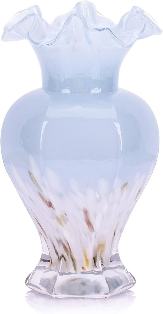 Blue and White Blown Glass Vase, Unique Glass Art Decor Colorful Vase, Opaque Glass Decor Vase fo... | Amazon (US)