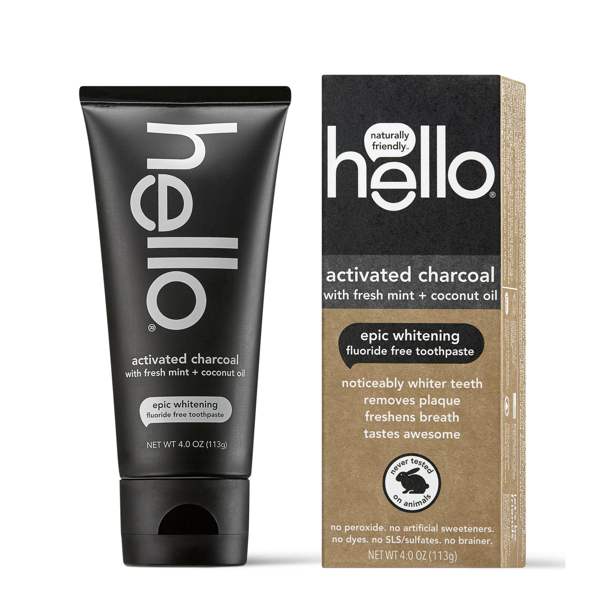 Hello Activated Charcoal Epic Whitening Fluoride Free Toothpaste, Fresh Mint + Coconut Oil, Vegan... | Walmart (US)