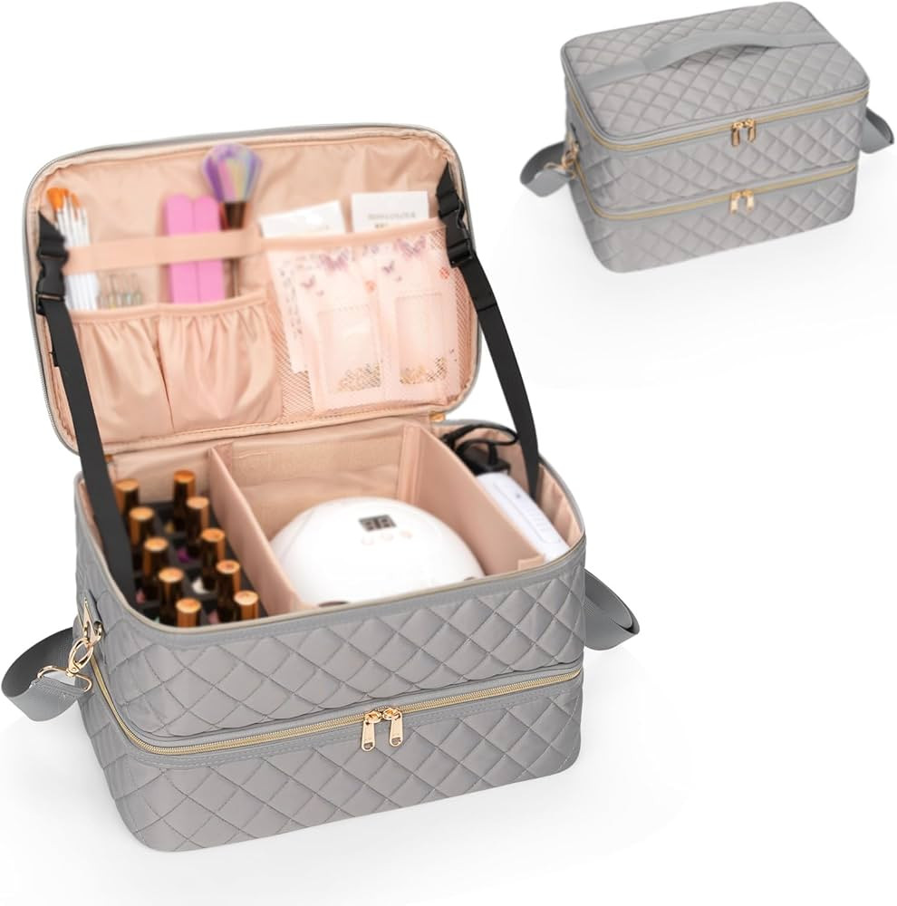 Ethereal Nail Polish Organizer Case Holds 40-50 Bottles(15ml/0.5fl.oz) and Nail Lamp, Double Laye... | Amazon (US)