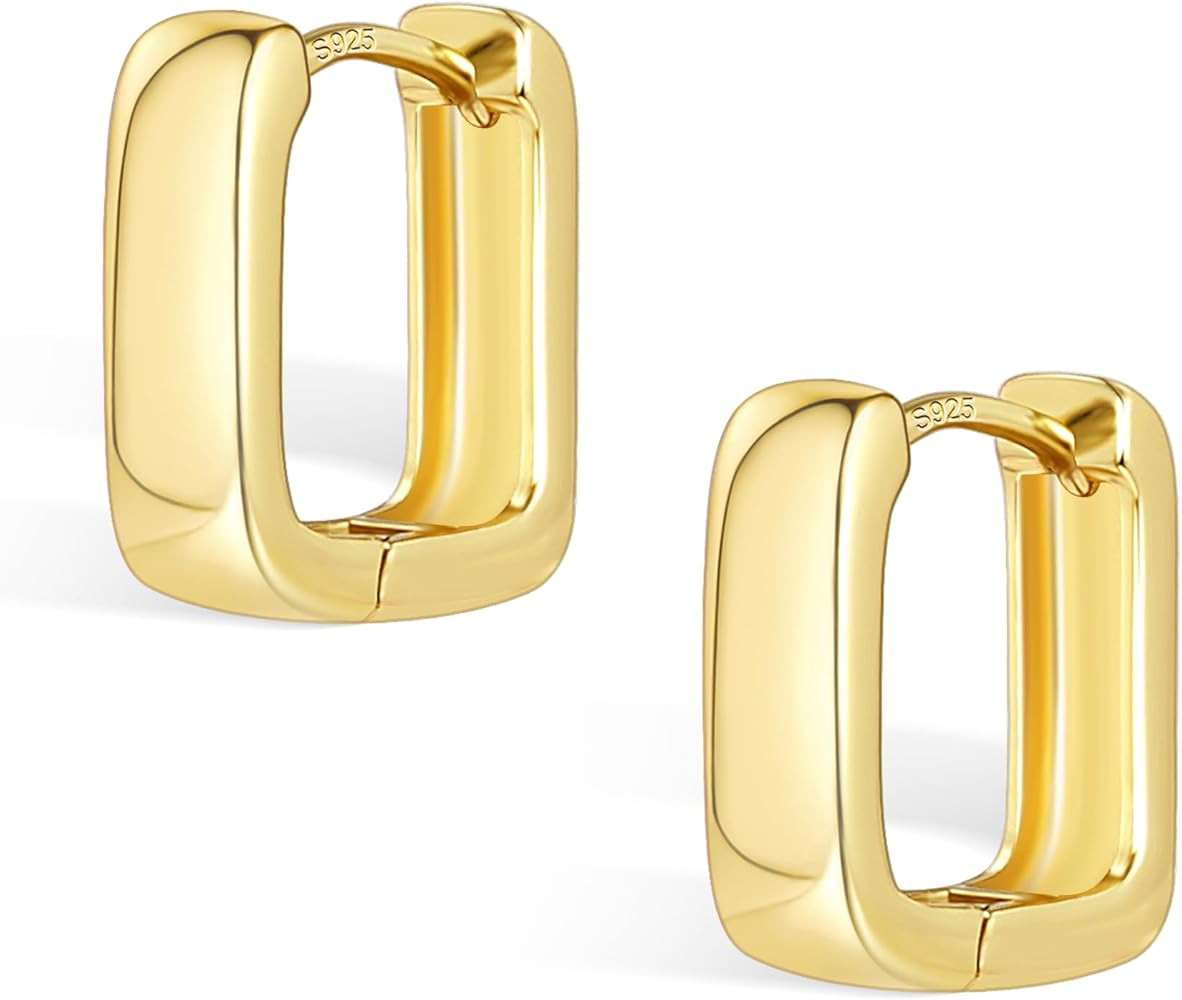 925 Sterling Silver Earrings Small Chunky Silver Earrings for Women Trendy 14K Gold Plated Hypoal... | Amazon (US)