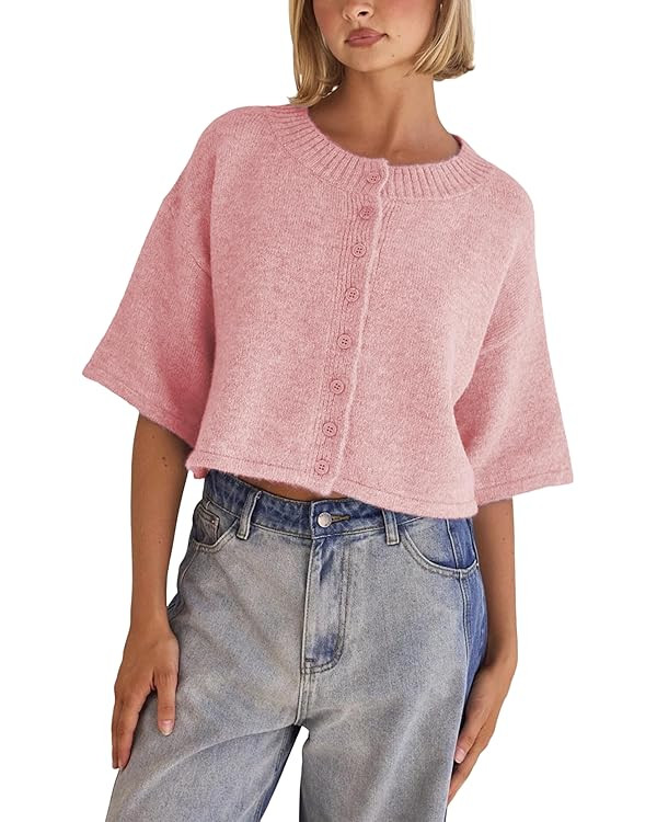 Springrain Cardigan Sweaters for Women Lightweight Knit Cropped Cardigan Button Up Solid Knitwear | Amazon (US)