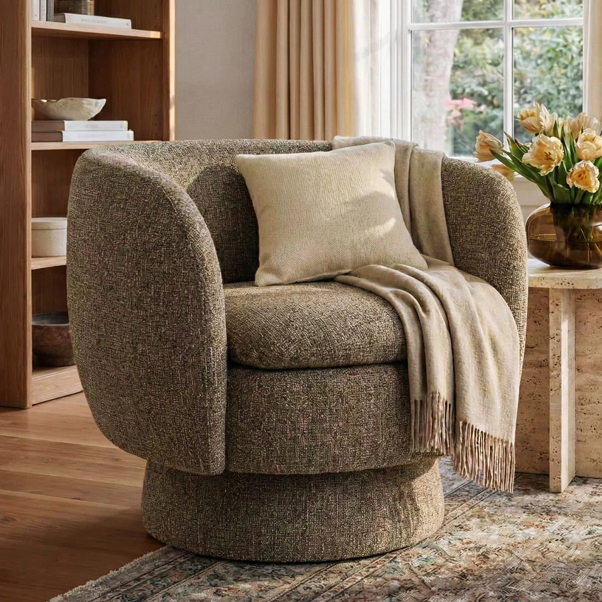 Wade Logan® 31" Wide Upholstered Tweed Swivel Barrel Accent ArmChair - 360° Rotation (1-Pack / 2-Pack) & Reviews | Wayfair | Wayfair North America