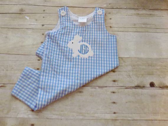 Baby Boys Easter Longall, Baby Boy Easter Outfit, Bunny Longall, Blue Gingham Longall, Monogramme... | Etsy (US)