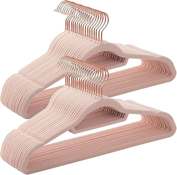 SONGMICS Velvet Hangers, 50 Pack, Non-Slip Clothes Hanger with Rose Gold Color Swivel Hook, 0.2-I... | Amazon (US)