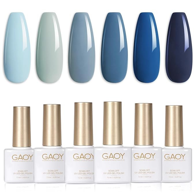 GAOY Blue Navy Gel Nail Polish Set, 6 Colors Nude Gray Baby Blue Soak Off UV Light Cure Gel Polis... | Amazon (US)