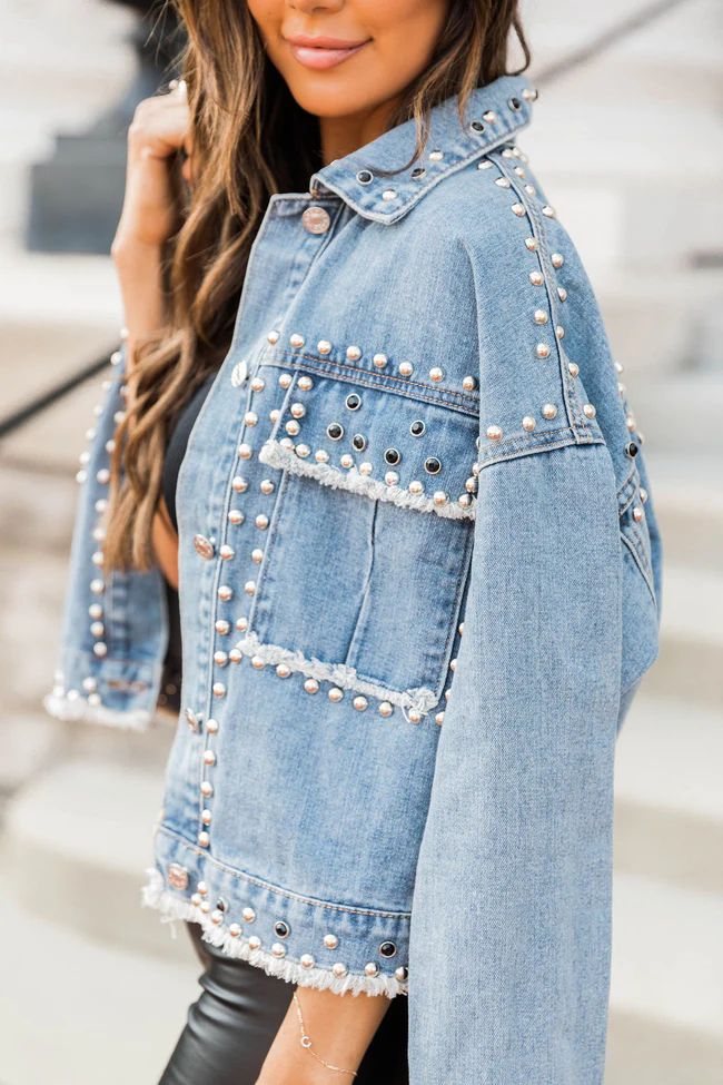 It's Too Late Embellished Denim Jacket | The Pink Lily Boutique