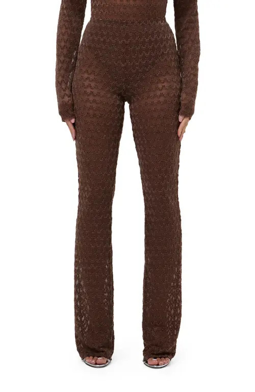 Naked Wardrobe Flocked Velvet Mesh Bootcut Pants in Chocolate at Nordstrom, Size Small | Nordstrom