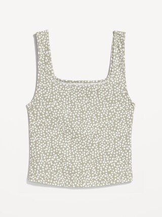 Fitted Printed Square-Neck Ultra-Cropped Rib-Knit Tank Top for Women | Old Navy (US)