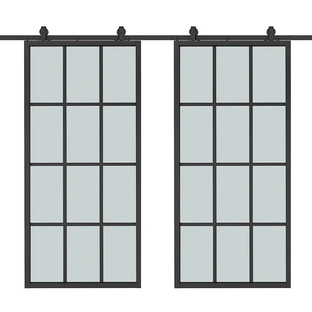 Glass and Metal Barn Door with Installation Hardware Kit | Wayfair North America