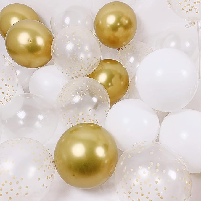 60 Pieces Metallic Gold White Balloons Kit, 12In 5In Thick Latex Chrome Gold, Gold Polka Dot, Pea... | Amazon (US)