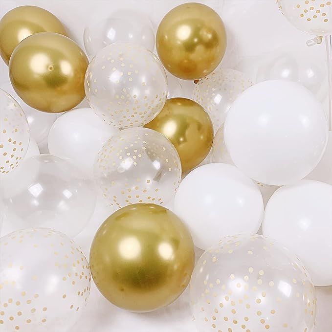 60 Pieces Metallic Gold White Balloons Kit, 12In 5In Thick Latex Chrome Gold, Gold Polka Dot, Pea... | Amazon (US)