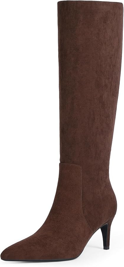 QIY Kitten Heel Knee High Boots for Women Fall Tall Boots | Amazon (US)