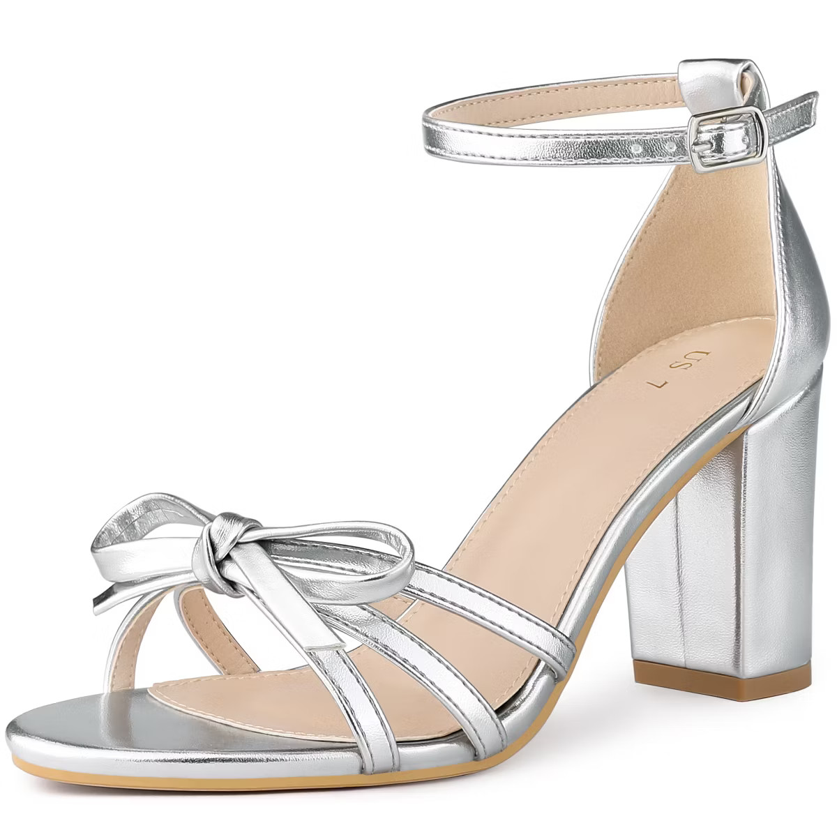 Allegra K Women's Bow Tie Open Toe High Block Heels Sandals Silver 6 | Target