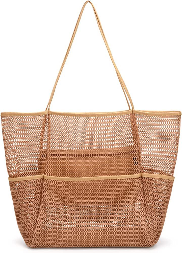 Mesh Beach Tote Bag for Women 2024 Upgrade Waterproof Pool Bag for Beach Vacation Swimming Family... | Amazon (US)
