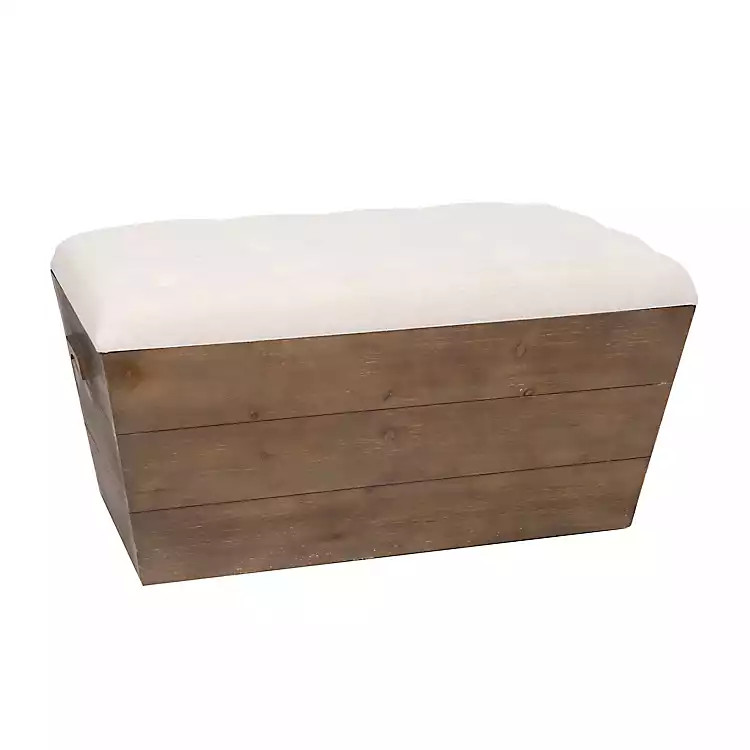 Cream Linen and Brown Wood Crate Storage Bench | Kirkland's Home