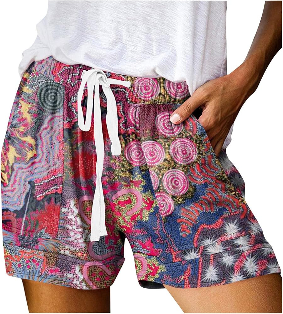 Womens Summer Beach Shorts Drawstrng Elastic Waist Tropical Print Casual Loose Floral Shorts with... | Amazon (US)