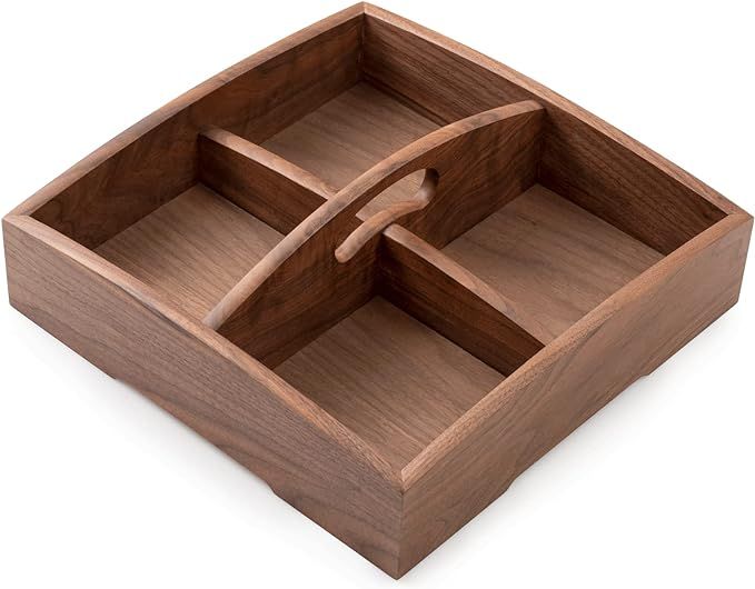 Insunen Walnut Wood Tray with Handle, Square Wooden Divided Serving Trays 4 Compartments, Nut Can... | Amazon (US)