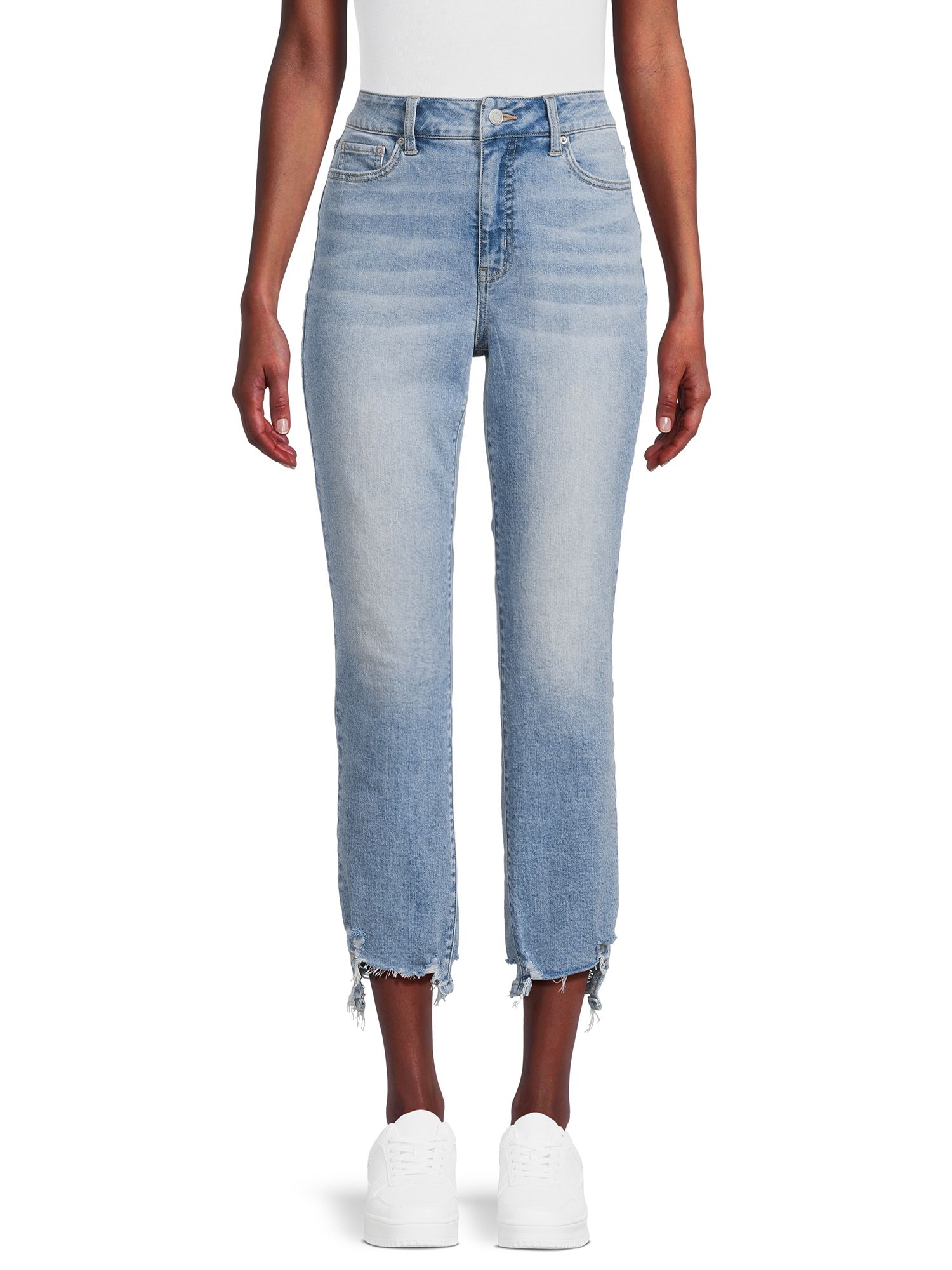 Time and Tru Women's Destructed Hem Straight Leg Jeans, 27.5" Inseam for Regular, Sizes 2-18 | Walmart (US)
