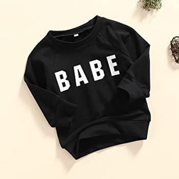 Kids Infant Baby Boy Girls Clothes Babe Letter Printed Long Sleeve Pullover Sweatshirt Shirt Sweater | Amazon (US)