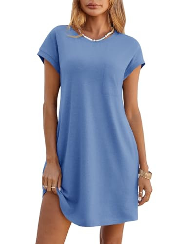 Wenrine Womens Summer T Shirt Dress Casual Short Sleeve Crewneck Loose Flowy Mini Dresses with Po... | Amazon (US)