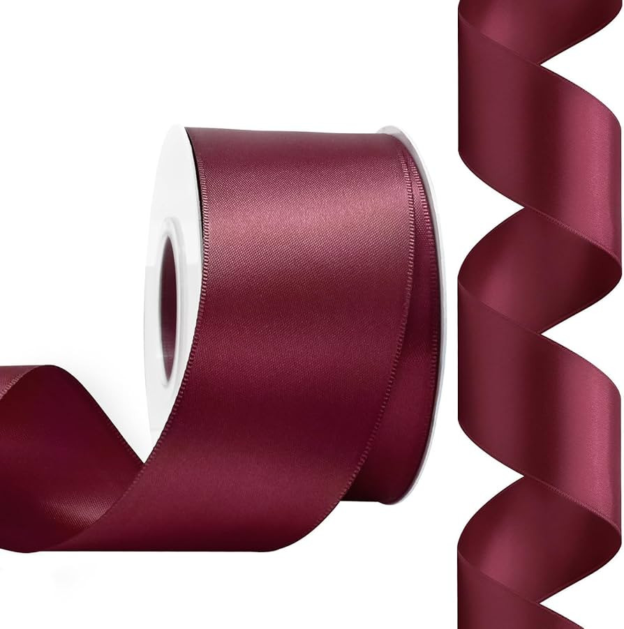 Wine Red Satin Ribbon 2 Inch 25 Yards Double Faced Polyester Satin Ribbons for Gift Wrapping DIY ... | Amazon (US)