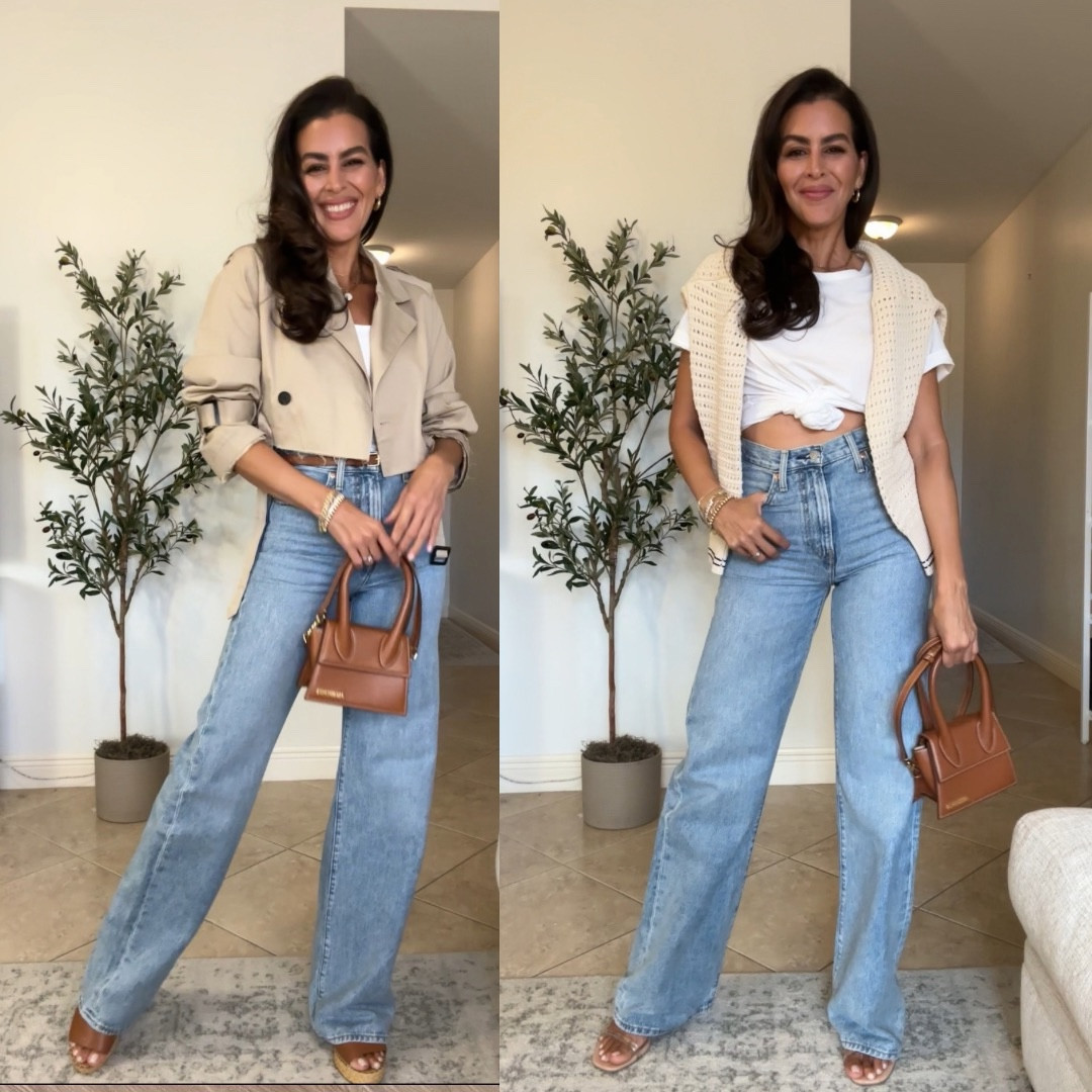 Jeans on sale!!  All sizing and details 👖👇🏼⬇️
-Size 25x 34 in the jeans. Available in 30, 32, & 34 length. Exact color  Far And Wide 
-Tshirt, size M.
-Cardigan size M. Runs oversized.
-shoes tts.
-size S in Cropped trench coat.
Adding similar tank top. @levi 


#LTKVideo 

#LTKHoliday #LTKGiftGuide

#LTKOver40 #LTKSeasonal #LTKU