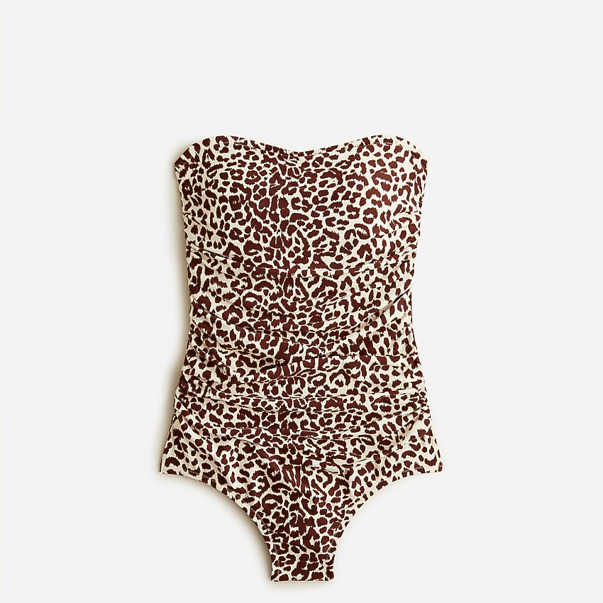Ruched bandeau one-piece in leopard print | J. Crew US
