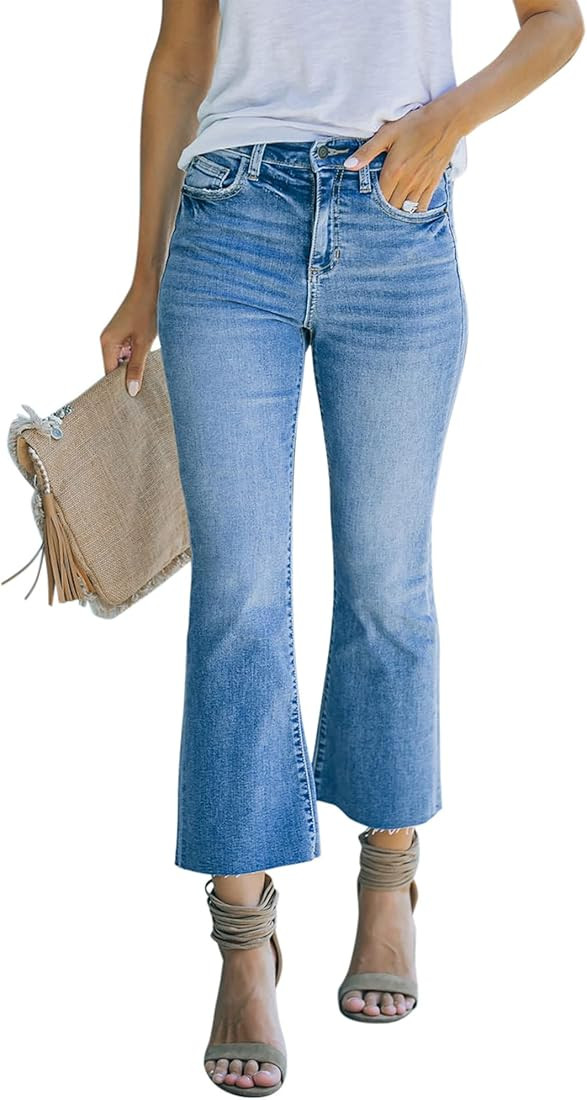 Women's High Waisted Crop Flare Jeans for Women Cropped Bell Bottom Jeans for Women Denim Pants w... | Amazon (US)