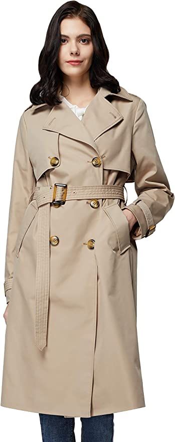 Amazon.com: Orolay Women's 3/4 Length Double Breasted Trench Coat Lapel Jacket with Belt Khaki M ... | Amazon (US)